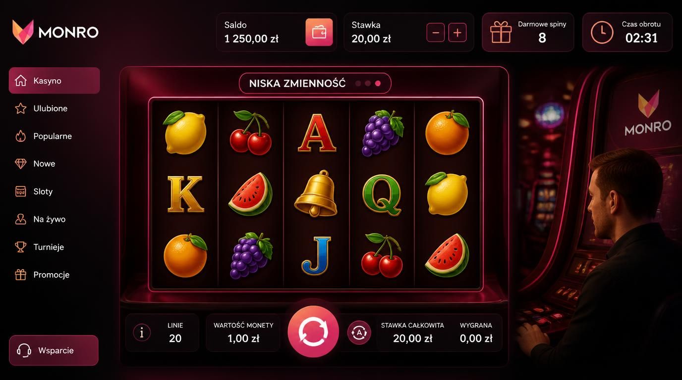 gracz przy automacie slotowym z ikoną free spins i zegarem
