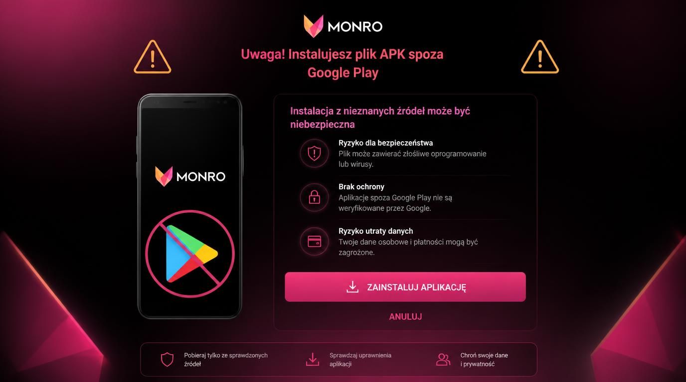 APK z oficjalnej strony, brak Google Play, android &, ostrzeżenia bezpieczeństwa